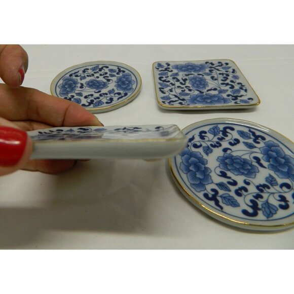 Set Of 4 Blue & White Ceramic Asian Mini Plates, Chili Oil Vinegar Butter Votive - Picture 6 of 14